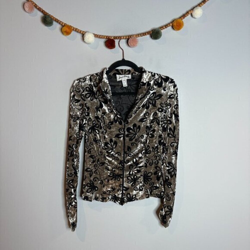Joseph Ribkoff taupe velvet floral patterned jacket
